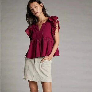 Anthropologie Caroline Ruffled Babydoll Top Raspberry Size L